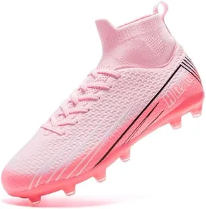 HRJR Men's Soccer Cleats Football Cleats for Unisex-Adult High-Top Spikes Shoes for Youth Lightweight Professional Training Turf Outdoor Athletic Sneaker Big Boys Pink 8