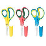 LIVINGO 5" Kids School Scissors: Small Safety Scissors Pointed Tip, Soft Handle Right Left Handed Use, Student Scissors for Craft, Classroom, Child, Toddler, Assorted Colors, 3 Pack