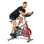 Sunny Health & Fitness Belt Drive Indoor Cycling Bike with LCD Monitor, 40 lb chrome Flywheel, 265 lb Max Weight - SF-B1423, Gray