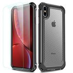 iPhone Xs Max Case, LABILUS Hybrid Carbon Fibre Pattern Shockproof Clear Cover Case with Screen Protector (2 Pack) Designed for iPhone Xs Max - Black