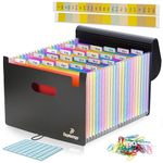 File Organiser, 26 Folders for Paperwork A4 with Clips, Unique Design, 34 x 25 x 4 cm Quality PP Document Organiser, Flap & Elastic Cord Closure Comes with Labels, Tags & Sticker Card