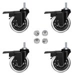 Hirate Threaded Stem Casters 5/16"-18UNC with Brake, Set of 4 Heavy Duty 3" Swivel Caster with Safety Locking for Workbench Trolley Carts with Nylon Lock Nuts