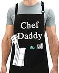 LINEN CLOSET® Chef Daddy Apron for Men Funny Aprons Professional Bbq Aprons Kitchen Cooking Gift Apron with 2 Front Pockets- Chef Daddy Apron