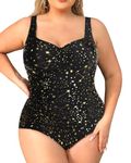 Daci Women Plus Size One Piece Swimsuits Tummy Control Vintage Ruched Bathing Suits Retro Swimwear, Gold Stars, X-Large