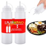 LNJBABAO 2 Pcs Sauce Bottle 8oz Squeeze Bottle Plastic Squeezy Sauce Bottles for Condiments Ketchup Syrup BBQ Sauce Mustard Salad Dressing 250mL