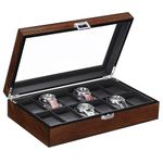 BEWISHOME Watch Box Organizer 12 Watch Case for Men Luxury Watch Display Case with Large Glass Window, Ultra Smooth Faux Leather Interior, Brown SSH12Y