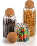 kddigz Glass Storage Jar with Seal Wood Cork Lid Ball Clear Candy Jar Food Storage Canister for Serving Tea Coffee Spice Candy (500+700+1200ml Cork Jar)