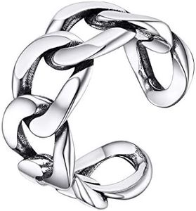PROSILVER 925 Sterling Silver Ring Cuban Link Ring Midi Finger Italian Silver Adjustable Open Ring for Women