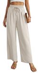 Qixing Womens Wide Leg Casual Loose with Pockets Lightweight High Waist Adjustable Pants Ivory-M