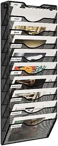 TQVAI 10-Tier Hanging Wall Files, Magazine File Holder, A4 Paper Storage, Document Holder, Wall Mounted Magazine Rack, Black