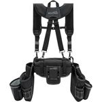 MELOTOUGH Carpenters Tool Belt with Suspenders Professional Tool Belt Combo Organizer With Tool Pouch Suspenders with 32 Pockets and Loops fits 32"-50"Waist for Electrican/Contractor/Technican/(Black)