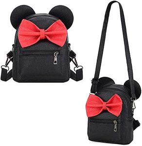 Sunwel Fashion Girls Mini Backpack Purse Mouse Ear Polka-dot Sequin Bow Convertible Backpack to Crossbody Bag for Women, Black, W7.5"x H8.7", Backpack