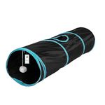 Foodie Puppies Pet Foldable Straight Cat Tunnel (Blue & Black) for Cats, Kittens, Rabbits & Guinea Pigs | Interactive Play Tube with Peek Hole | Fun Indoor & Outdoor Hiding & Training Tunnel Cave
