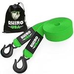 Rhino USA Tow Strap with Hooks (2 Inch x 20 Foot) Lab Tested 10,321lbs Break Strength - Heavy Duty Emergency Towing Straps with Forged Steel Hooks for Roadside Recovery - Not for Off-Road Recoveries