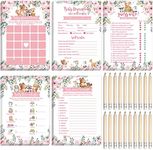 145 Pieces Woodland Baby Shower Game Floral Forest Animals 5 Games Set Funny Baby Shower Games Activities with 20 Pencils for Girls Boys Include Baby Descriptions and Wishes, Guess Who, Bingo Game