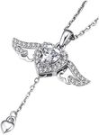 MomentWish Angel Wings Necklace for Women, Birthday Gifts for Girlfriend, 1Carat Moissanite Heart Necklace for Her, Simulated Diamond S925 Sterling Silver Necklace, 18'' +2'' Extender