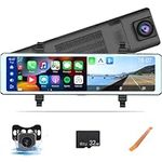 Mirror Dash Cam Wireless CarPlay & Android Auto, 11.26" Dash Cam Front and Rear Backup Camera Rear View Mirror Smart Screen for Cars & Trucks Night Vision, Parking Assistance Dual Cameras+32G Card