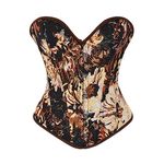 SHYMMUO Daisy Floral Print Overbust Corset Top Sexy Fashion Lace Up Boned Cotton Waist Shaper Camel, Camel, Medium