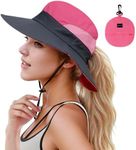 H HOME-MART Sun Hat for Women, Packable Ponytail Sun Bucket Hat for Women Men Wide Brim Hat UV Protection Hat Foldable Cool Mesh Ponytail Bucket Hat (AU, Alpha, One Size, Watermelon Red)