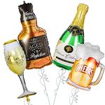 DICreations 4Pcs 32"Foil Balloons For Birthday Decoration – Whisky bottle, Beer mug, Wine bottle and Champagne Foil Balloon-For Husband Wife- Birthday or Anniversary Balloon Decorations