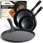 Alva Energy 3 Pieces Frying Pan Set Nonstick Ceramic Pans with Even Heat Distribution, Ergonomic Handles, Easy Cleanup, Ideal for Everyday Cooking and Meal Preparations, Non Toxic PFAS/PFOA/PTFE Free