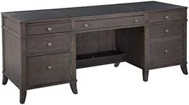 Hekman Furniture Urban Executive Credenza - Wood-Framed Leather Top Locking Pedestal File Drawers Pull Out Writing Surfaces Drop Front Keyboard Drawer Wire Management Wooden Finish Credenza