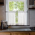 Aligogo White Cafe Curtains 24 inch Length Sets of 2 Chic Floral Lace Kitchen Bathroom Curtains Rv Curtains for Camper Windows Basement Panels 2 Foot 26 W x 24 L Inch