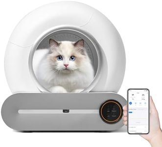 Self Cleaning Cat Litter Box, Automatic 65L+9L Large Capacity Cat Litter Box Litter Robot APP Control Self Cleaning Litter Box for Multiple Cats-White+Grey