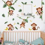 Runtoo Monkey Climbing Tree Wall Decals Jungle Animals Wall Art Stickers for Kids Bedroom Nursery Home Decor