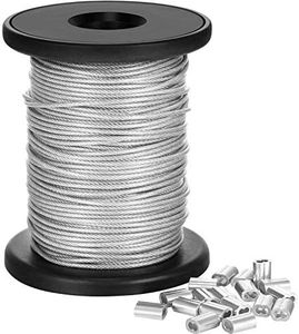 Chengu Vinyl Coated Picture Frame Hanging Wire, Stainless Steel Wire Spool with 20 Pieces Aluminum Crimping Loop Sleeve, Supports up to 110 Lbs (1.5 mm x 164 Feet)