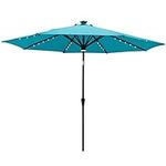 Helios&Hestia 10 ft Solar Powered Outdoor Market Patio Table Umbrella LED Lights with Fiberglass Tips and Tilt, Aqua Blue