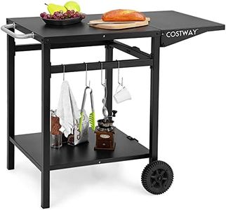 Costway Movable Dining Cart Table, Double-Shelf Trolley with Folding Tabletop, 4 Extra Hooks & 2 Directional Wheels, Outdoor Prep Cart for Pizza Oven & BBQ Grill, Worktable for Backyard, Patio, Garden