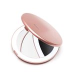 Fancii Compact Magnifying Mirror with Natural LED Lights, 1x and 10x - 102mm Wide, Natural Daylight, Portable Pocket Makeup Mirror for Purses and Travel, Rose Gold (Lumi Mini)