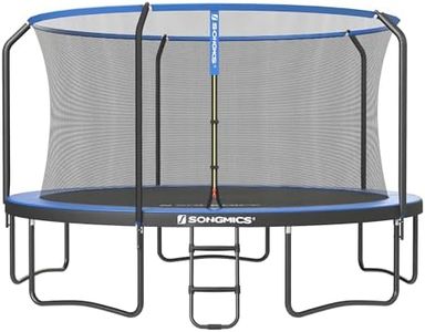 SONGMICS Trampoline Extérieur Enfant Diamètre 427 cm, Filet de Protection, Poteau Droit de 180 cm de Haut, Coussin de Sécurité, Échelle, Cadre en Acier, Noir et Bleu STR143Q01