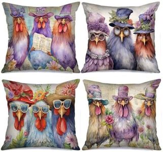 Animal Family Decor Wildlife Wearing Sunglass Throw Pillow Cover Rooster Wearing Sunglass Pillow Covers 4 Set Hen Read Newpaper Pillow Cases Cushion Cover Couch Sofa Office Nordics Gift(18 x18 Inch)