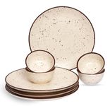 Freakway Handcrafted White Ceramic Stoneware Dinner Set of 8 Pieces with Serving Bowls | 4 Dinner Plates & 4 Bowl/katori | Bone Ash Free | Microwave and Dishwasher Safe – Off White