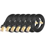 Cat 7 Ethernet Cable 3ft 6 Pack Shielded Black,Flat Ethernet Patch Cables - High Speed Internet Cable for Modem, Router, LAN, Computer - Compatible with Cat 5e,Cat 6 Network