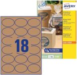 Avery L7103-20 Self-Adhesive Brown Kraft Oval Labels, 18 Labels Per A4 Sheet