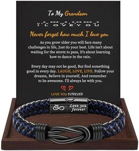 Grandson Bracelets Leather Bracelet for Teen Boys I Love You Gifts for Him Men Engraved Blue Braided Bracelet Infinity Knot Linked Together Birthday Christmas Jewelry
