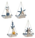 zmgmsmh 4 Piece Set Beach Theme Sailboat Model Bathroom Decorative Sailing Boats Ship Miniature Little Wall Hanger Nautical Home Decor Shelf Decoration Table centerpieces Great Gift for a Sailor