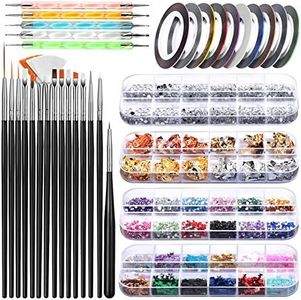 Teenitor Nail Art Kit Nail Art Tools, Nail Design Kit with Nail Art Brushes, Nail Tape Nail Gems Rhinestones, Nail Dotting Tools Nail Foil, Butterfly Nail Design Tools for Nail Art Supplies