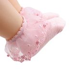 Toddler Kids Baby Girl Princess Bowknot Socks with Lace Ruffle Frilly Trim 1-8 Y (Pink with pearl, XL/ 8-10 years)