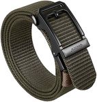 JUKMO Men's Ratchet Tactical Belt, 1.5" Nylon Web Work Belt with Automatic Slide Buckle, Adjustable Trim to Fit (Army Green, Small)