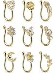 YOVORO 9Pcs Fake Nose Rings Hoop for Women Faux Cartilage Tragus Ring Nose Cuff Non Piercing Jewelry Set G1