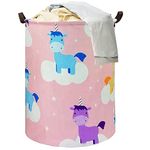 Haundry Kids Laundry Hamper Basket, Collapsible Round Toy Storage Bin for Kids Room Decor, Girls Hamper Organizer, Nursery Hamper for Bedroom,Gift Baskets, Pink Unicorn