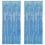 Tinsel Foil Fringe Curtains Photo Booth Backdrop - BRAVESHINE Light Blue Party Supplies for Birthday Under The Sea Ocean Theme Mermaid Pool Frozen Baby Shower Party Decorations - 2 Pcs 3.2 x 8.2 ft