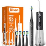 Bitvae Water Flosser And Electric Toothbrush Combo, 5 Modes Sonic toothbrush with 3 Modes & 5 Pressure Levels Water Dental flosser for Teeth Cleanning, Including 4 Toothbrush Heads and 4 Jet Tips