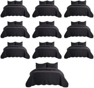 MOONLIGHT20015 Queen Quilt Bedding Set (90" x 96") - Bulk Pack of 10 Wholesale for Hotels, Guest Bedroom & Airbnbs - Lightweight Microfiber Reversible Embossed Quilts Bedspreads (Black)