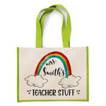 Personalised Teacher Stuff ANY NAME - End of Term Thankyou Gift Teacher Appreciation Shopping Shoppers Jute Bag. (Apple Green)