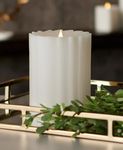 Seasonal LLC Sutton Fluted Seasonal Realistic Motion Flameless Battery Powered Pillar Candle | 3D Moving Flame | Adjustable Brightness | Translucent and Glowing Body White 5x7